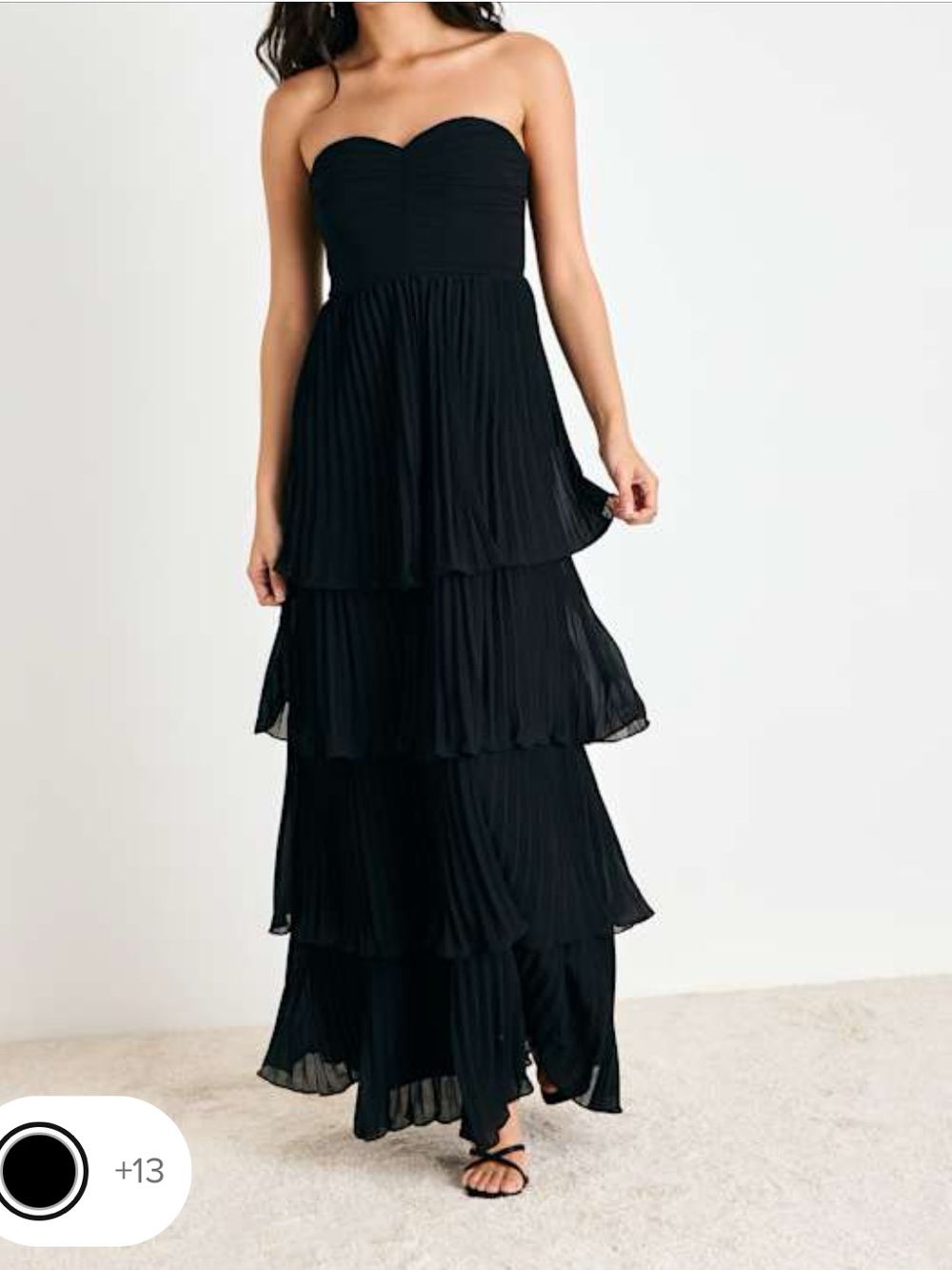 Lulu's Black Strapless Tiered Pleated Maxi Dress